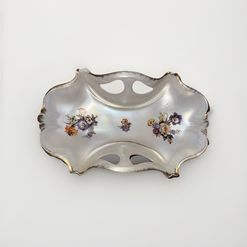 Antique Porcelain Bavaria Lobster Dish Gold Trim Floral Design
